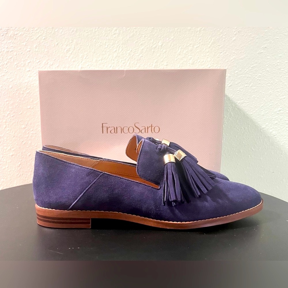 NEW Franco Sarto Blue Suede Hadden Loafer Flat w/ Tassels Slip On Office Wear - Picture 7 of 10